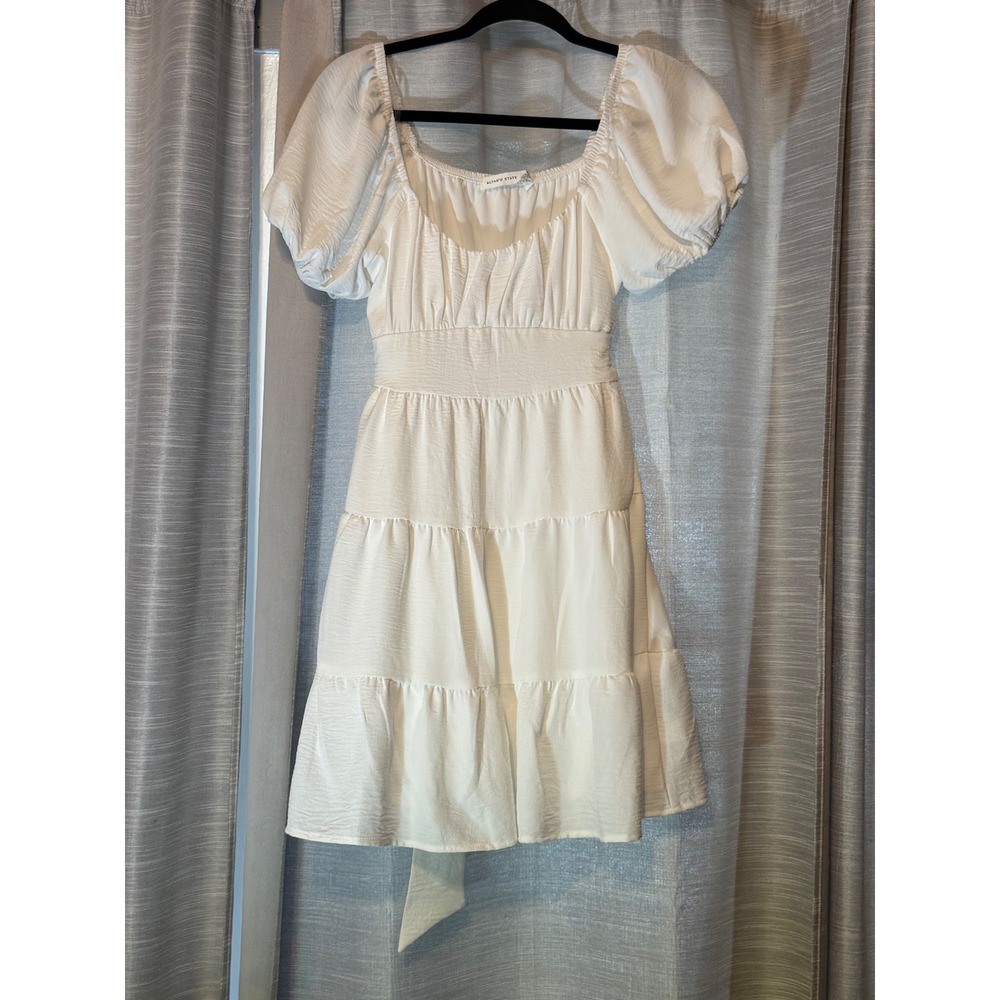 Altar'd State Ivory White Puff Sleeve Tiered Mini Dress Small E1384W039JD